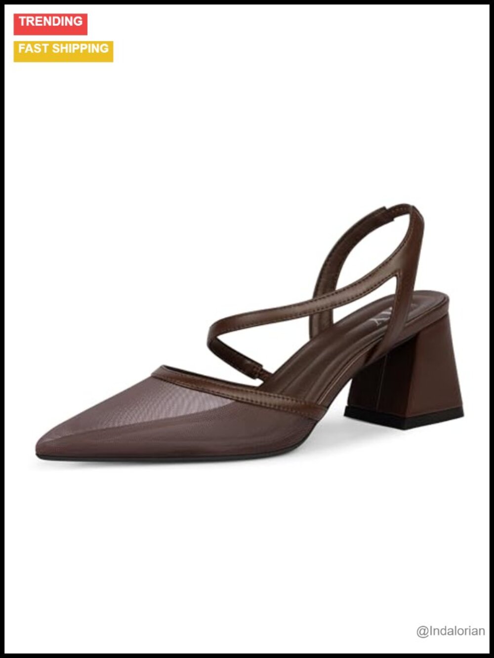 Mesh Slingback Mid Chunky Heel Closed Pointed Toe Pumps for Women